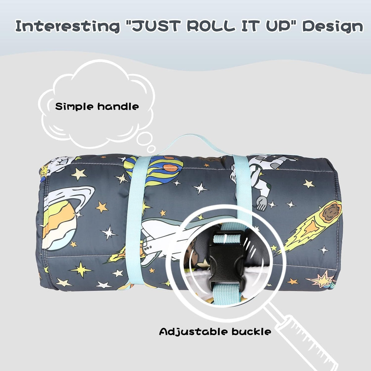 Toddler Nap Mat with Removable Pillow & Soft Blanket - Space World - image 2