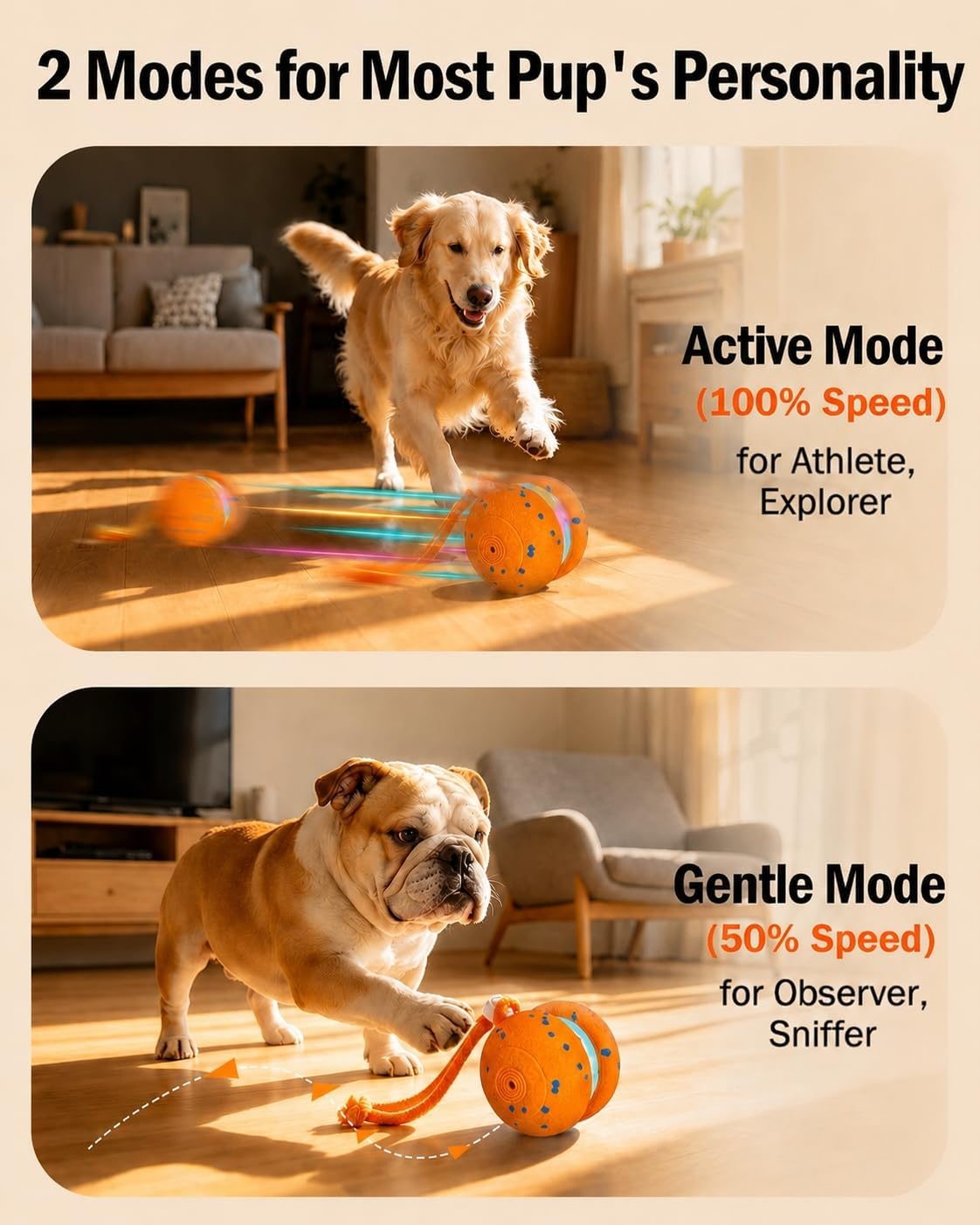 osou Interactive Dog Toy, Automatic Moving Dog Ball Toy with 2 Speed Modes – Essentials for Dogs - image 2