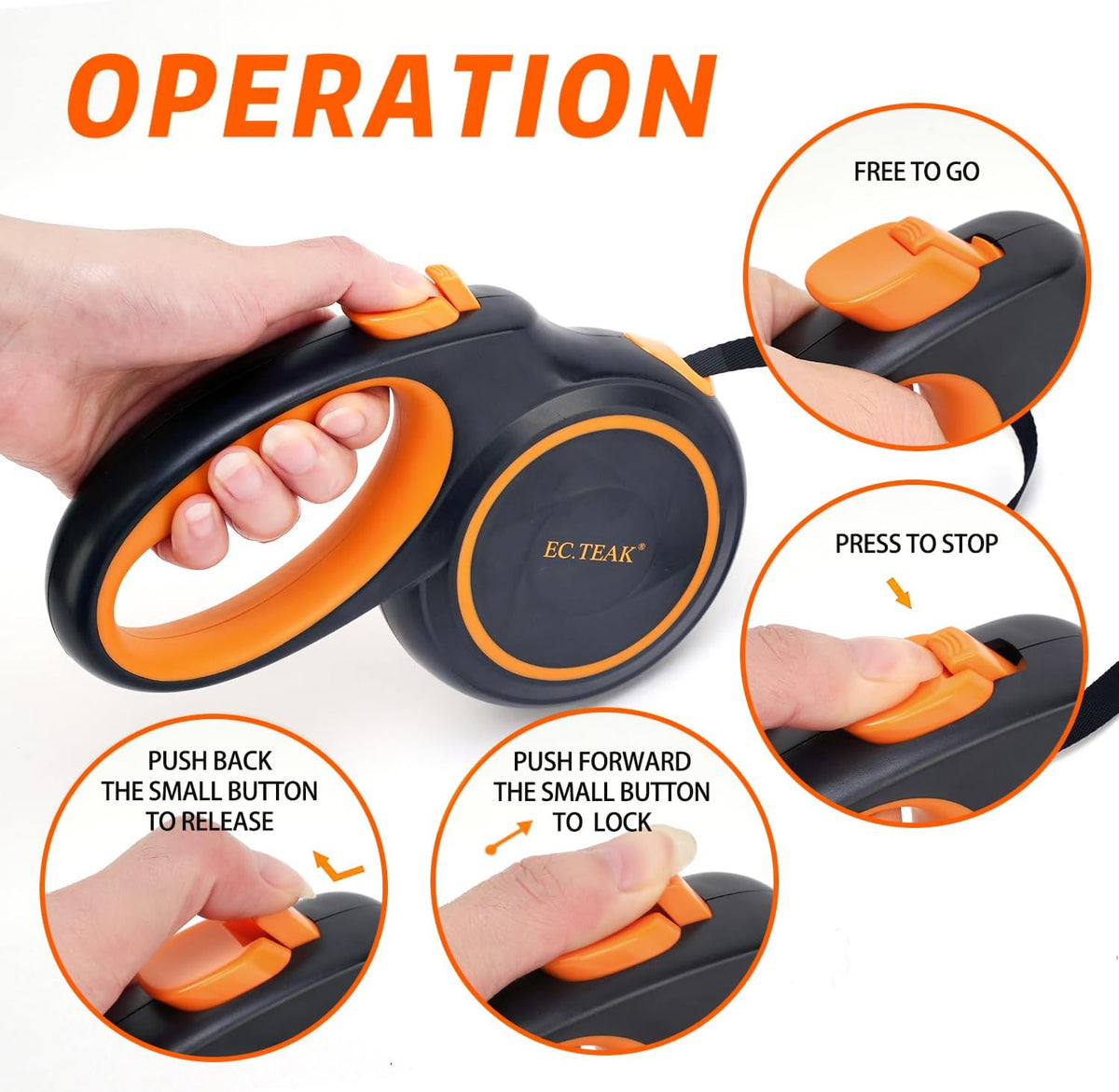 Retractable Dog Leash, Strong Nylon Tape, Tangle Free - Black/Orange / Large - image 4