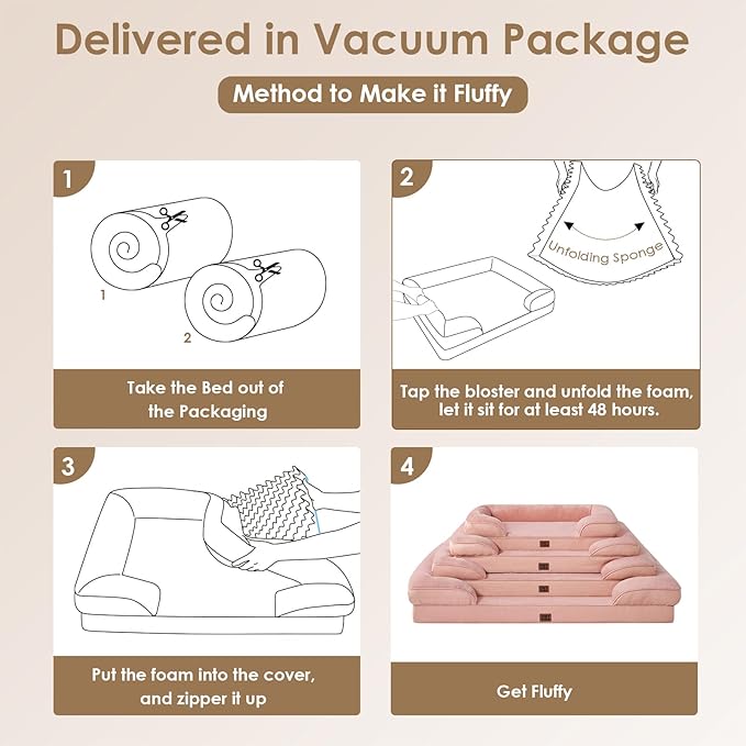 EHEYCIGA Orthopedic Dog Beds for Extra Large Dogs, Waterproof Memory Foam XXL Dog Bed with Sides, Non-Slip Bottom and Egg-Crate Foam Big Pet Couch Bed with Washable Removable Cover, Dusty Pink