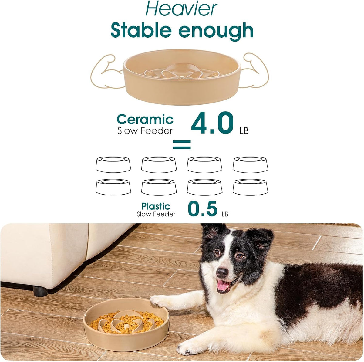 vancasso Slow Feeder Dog Bowl - L - 3 Cups / Khaki - image 4