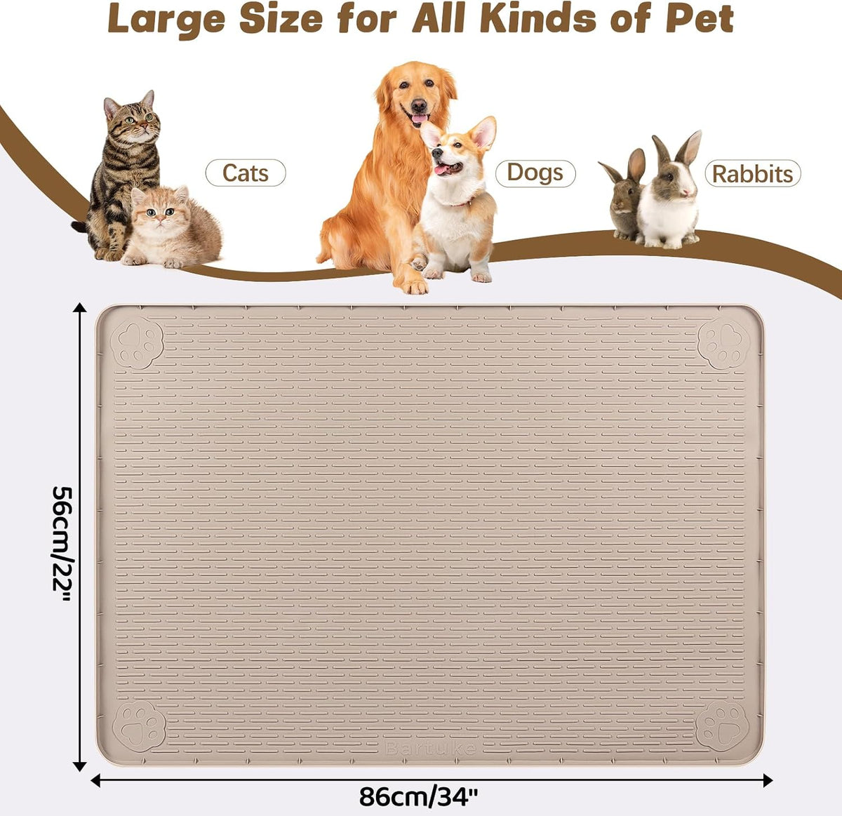 Cat Food Mat Extra Large Silicone Pet Bowl Mat 40''x28'' - Khaki / 34"L x 22"W - image 2