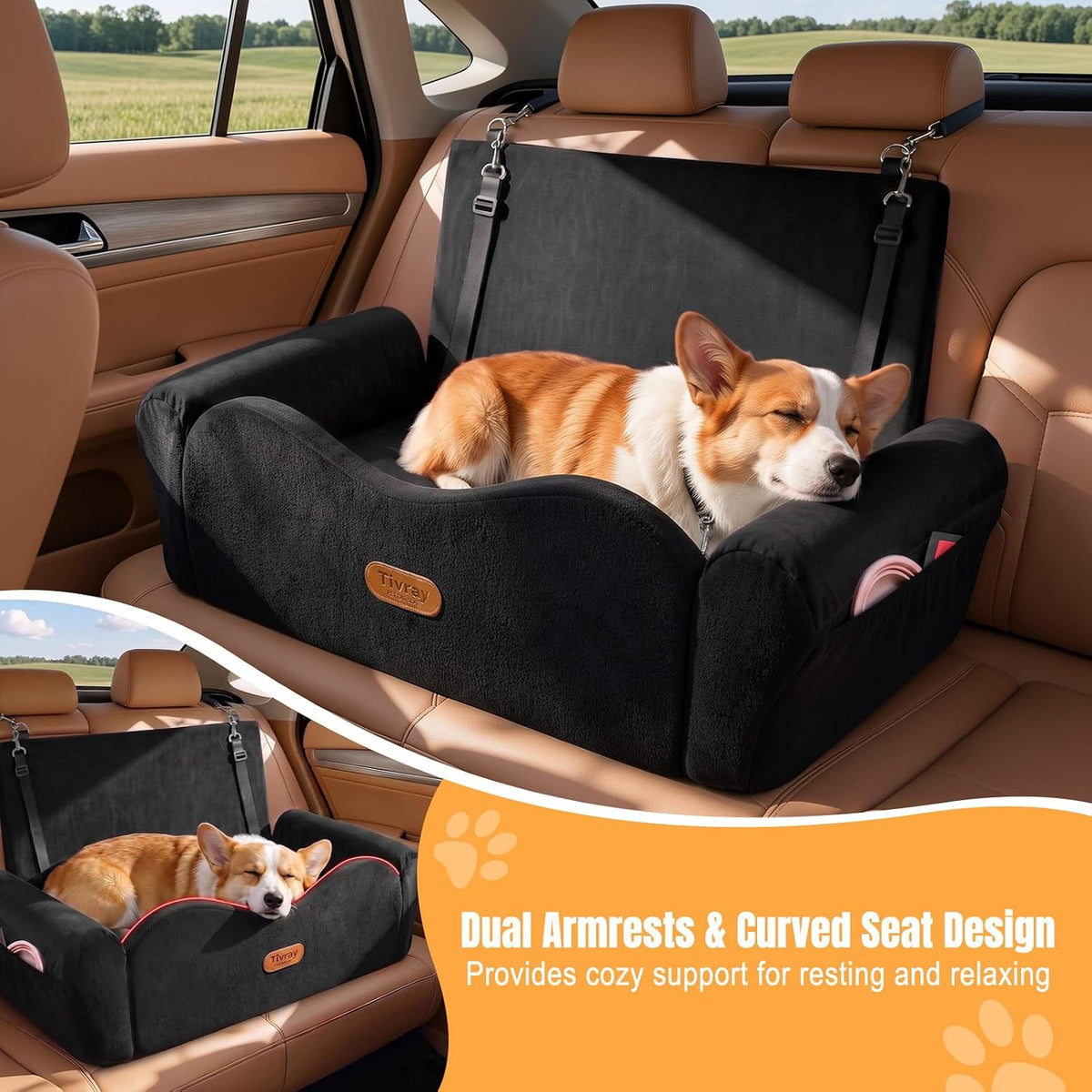Dog Car Seat for Medium Dogs Up to 60 lb, Thick Cushion - Black / XL - image 2