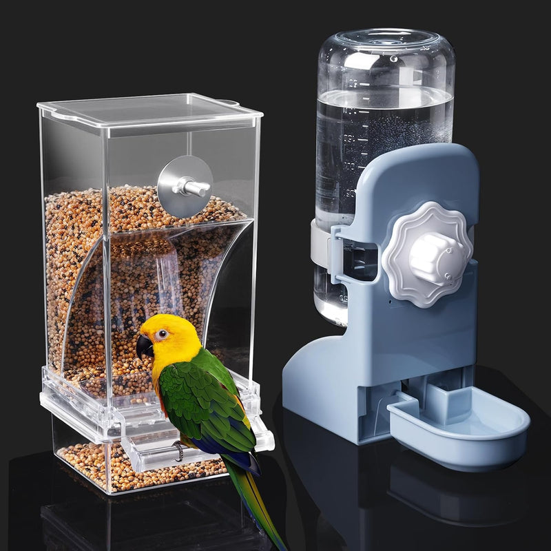 Lemtrflo No Mess Bird Feeder Water Dispenser Set - blue