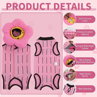 EMUST 2-in-1 Cat Recovery Suit & Cone Collar - Cute Surgical Suit for Abdominal Wounds, Adjustable Soft Flower Collar - Cat Onesie After Surgery, 4-8lb (Pink, M)