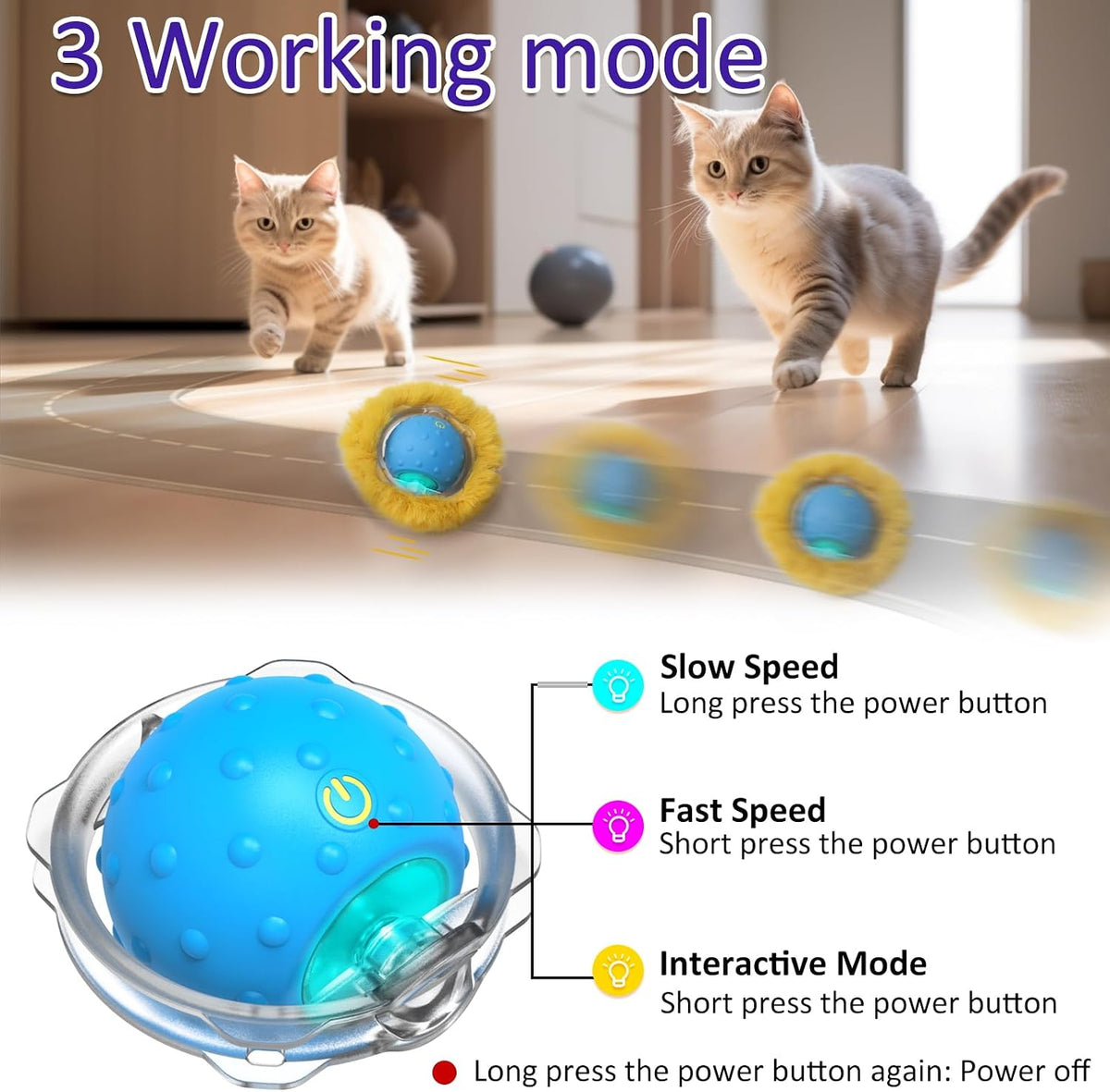 Giociv Interactive Cat Toys Ball Fast Rolling in Pouch - Green polka dot - image 3