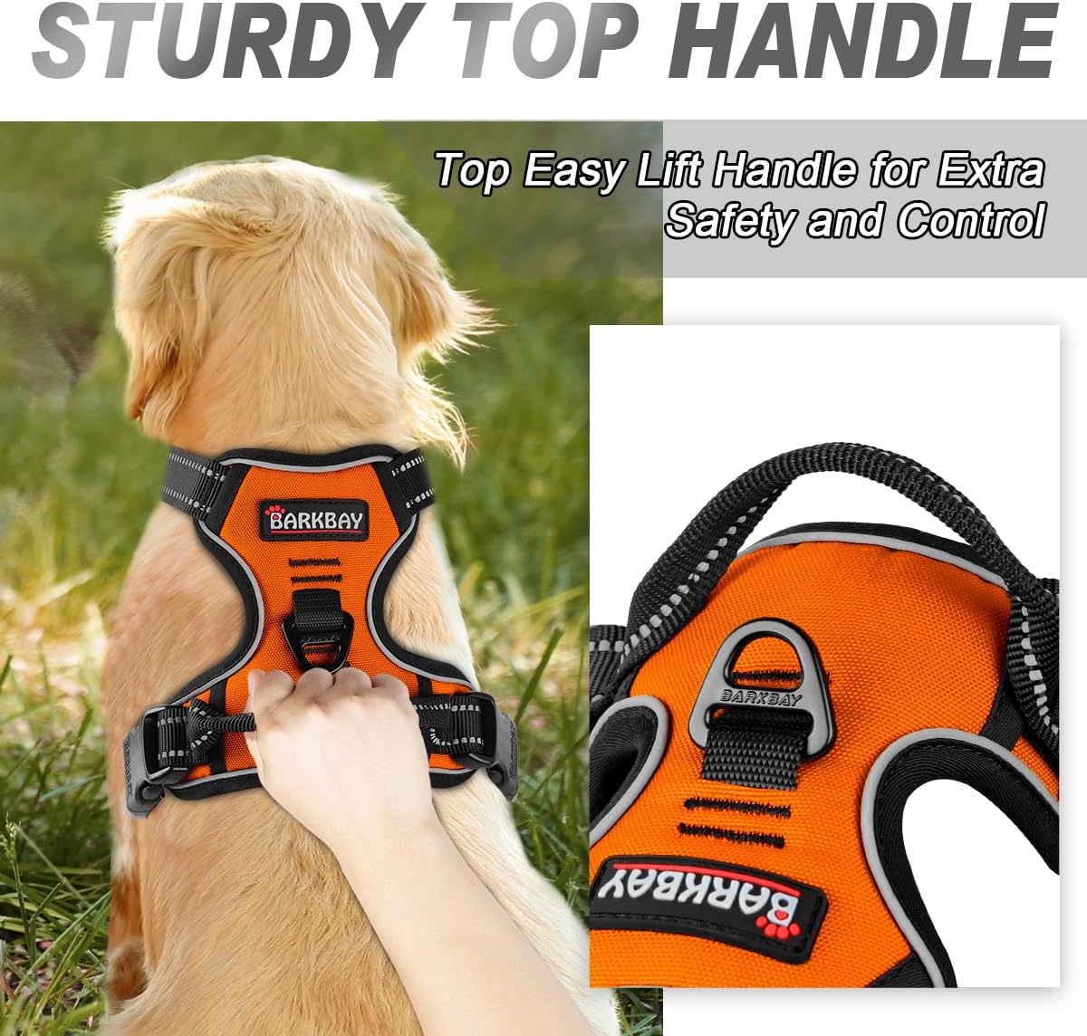 BARKBAY Dog Harness No Pull for Large Dogs Front Back Clips - Medium(Chest:22.5-28") / Orange - image 3