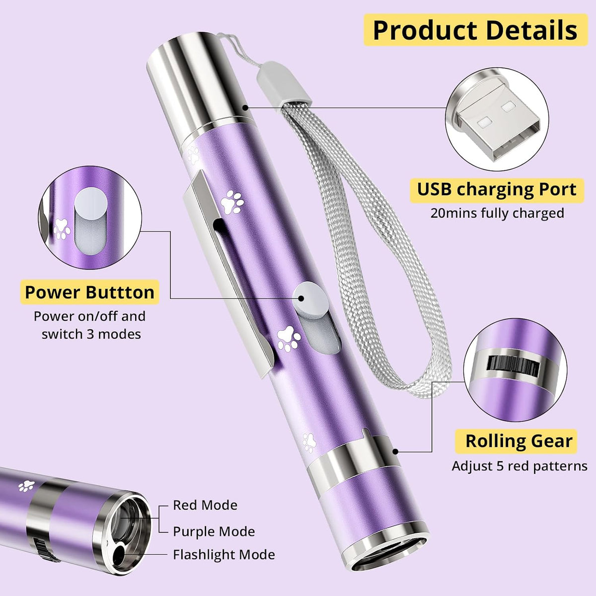 Cat Toys, Rechargeable, Interactive USB Chase Toy for Cats & Kittens – Essentials for Cats - Purple 1pcs - image 3