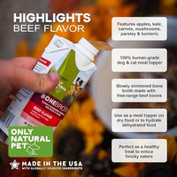 Only Natural Pet Bone Broth Beef Flavor Dog & Cat Meal Topper, 100% Human-Grade Slow-Simmered, Free-Range for Dry Food or to Hydrate Dehydrated Food - (12-Pack / 11.16 oz Each)