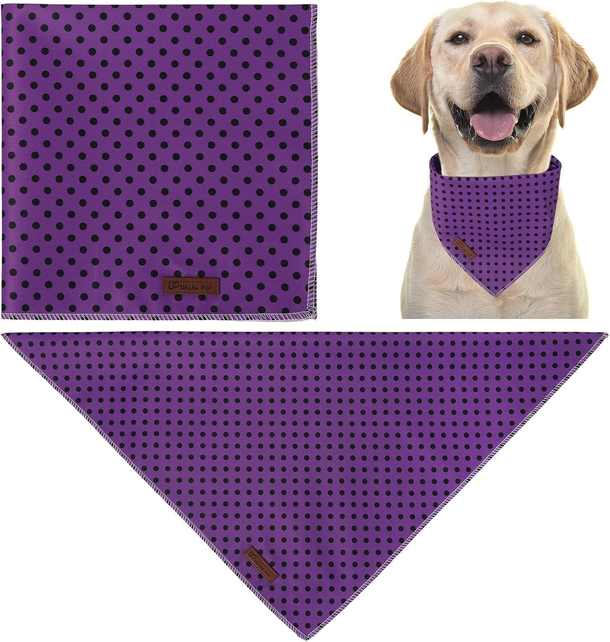 Summer Dog Bandana, UP URARA PUP Strawberry Triangle Bid Scarf for Medium Large Dogs, Cotton - Purple Black Polka B / S - image 2