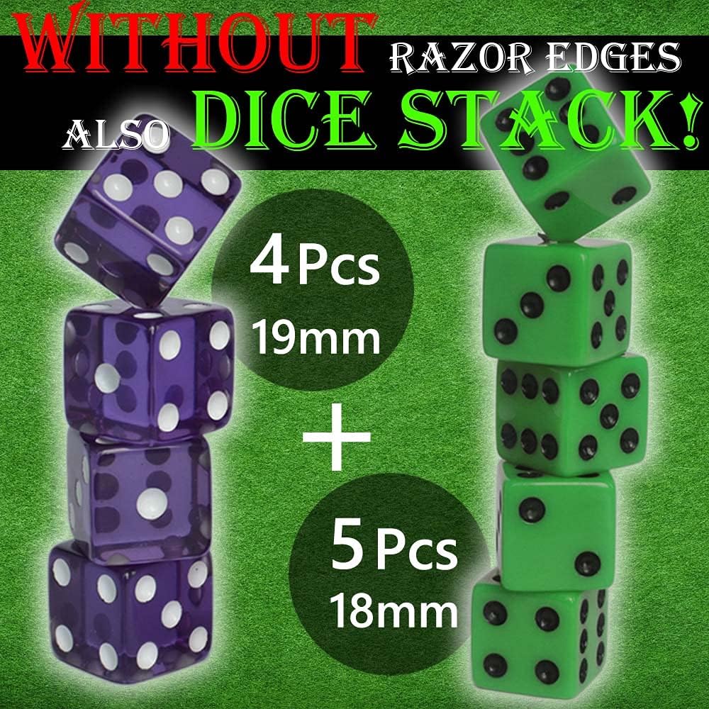 Six Senses Media dice stacking cup set with purple and green dice and a storage bag - view 2