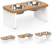 Elevated Dog Bowls, Bamboo Raised Dog Bowl Stand – Essentials for Dogs - Teak - White / Medium: 7'' Tall-40oz Bowl