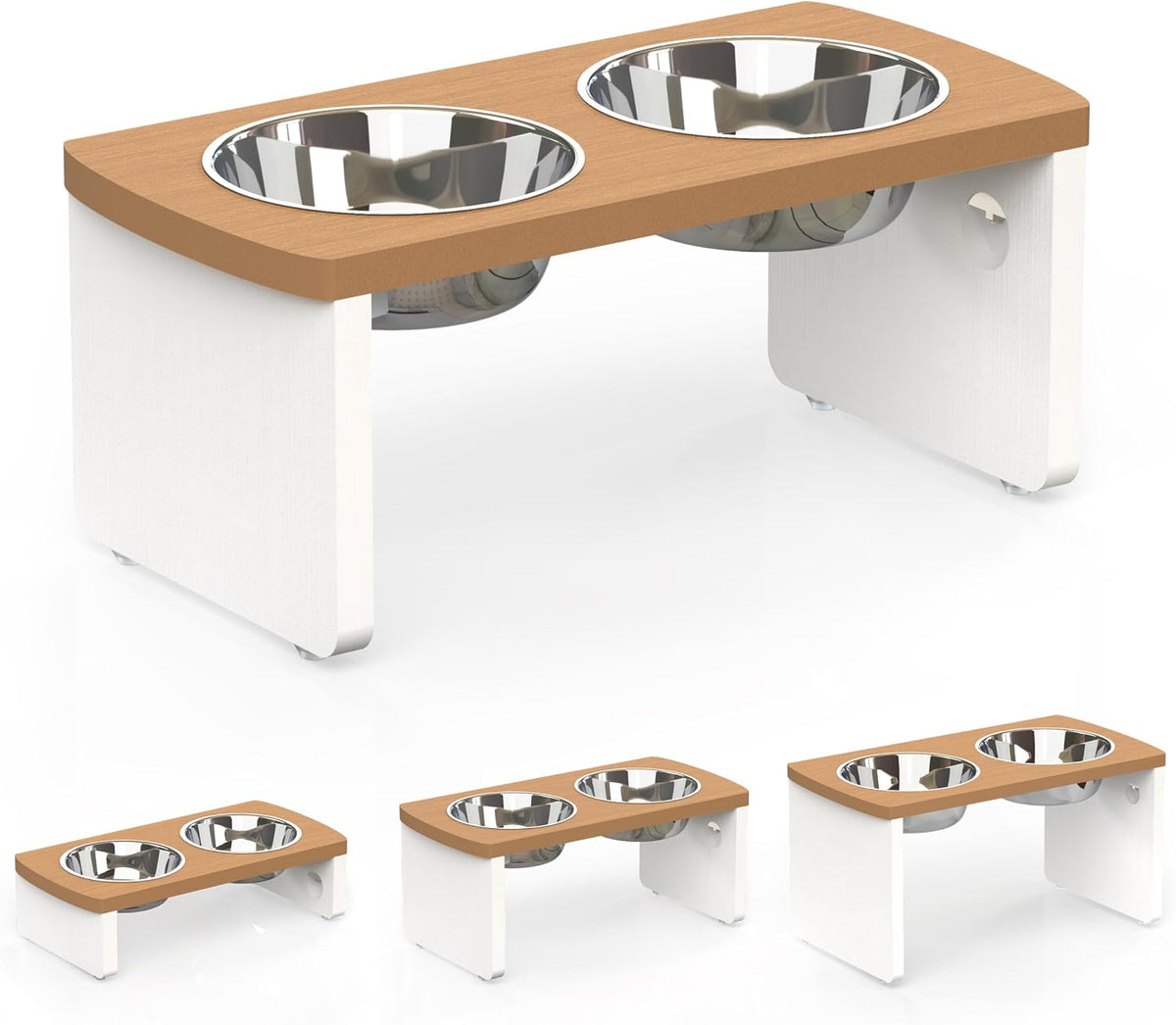 Elevated Dog Bowls, Bamboo Raised Dog Bowl Stand – Essentials for Dogs - Teak - White / Medium: 7'' Tall-40oz Bowl