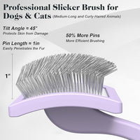 2PCS Slicker Brush for Dogs & Pet Comb,Professional Dog Grooming Brush (Goldendoodles,Poodles,Labradoodles) with Extra Long Pins to Effectively Remove Tangles, Knots and Mats (Light Purple)