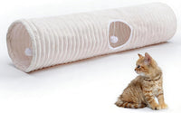 Luxurious Cat Tunnel,43" Straight Cat Tunnel Toys with Balls for Indoor,Collapsible Peekaboo Cave - White Stripe