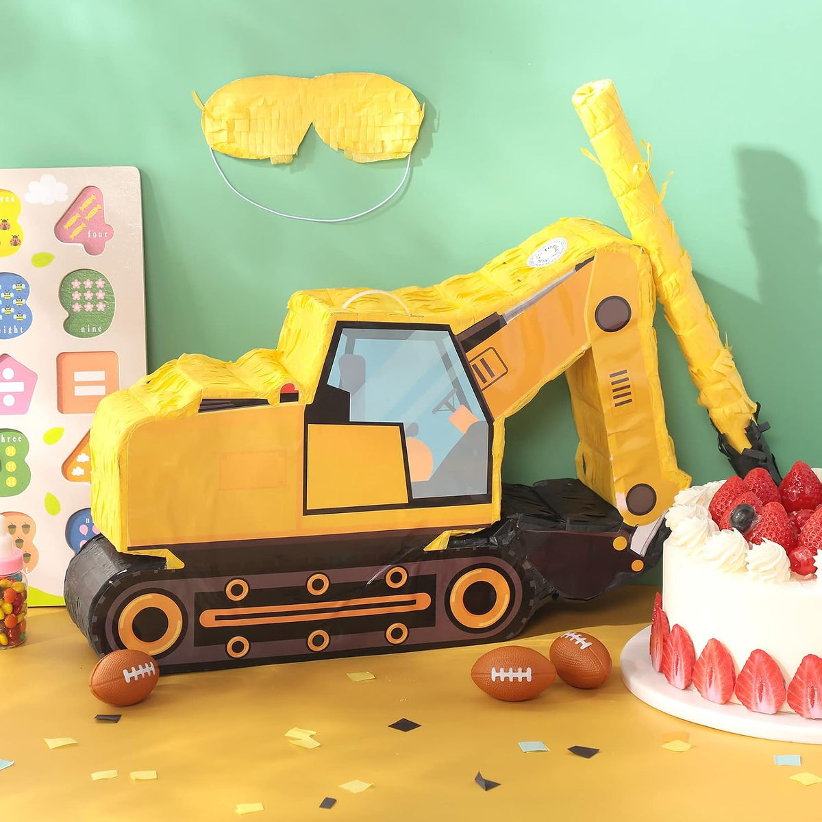 Aoriher Construction Dump Truck Excavator Piñata with Blindfold Bat – Fun for Kids & Family - Excavator - image 4