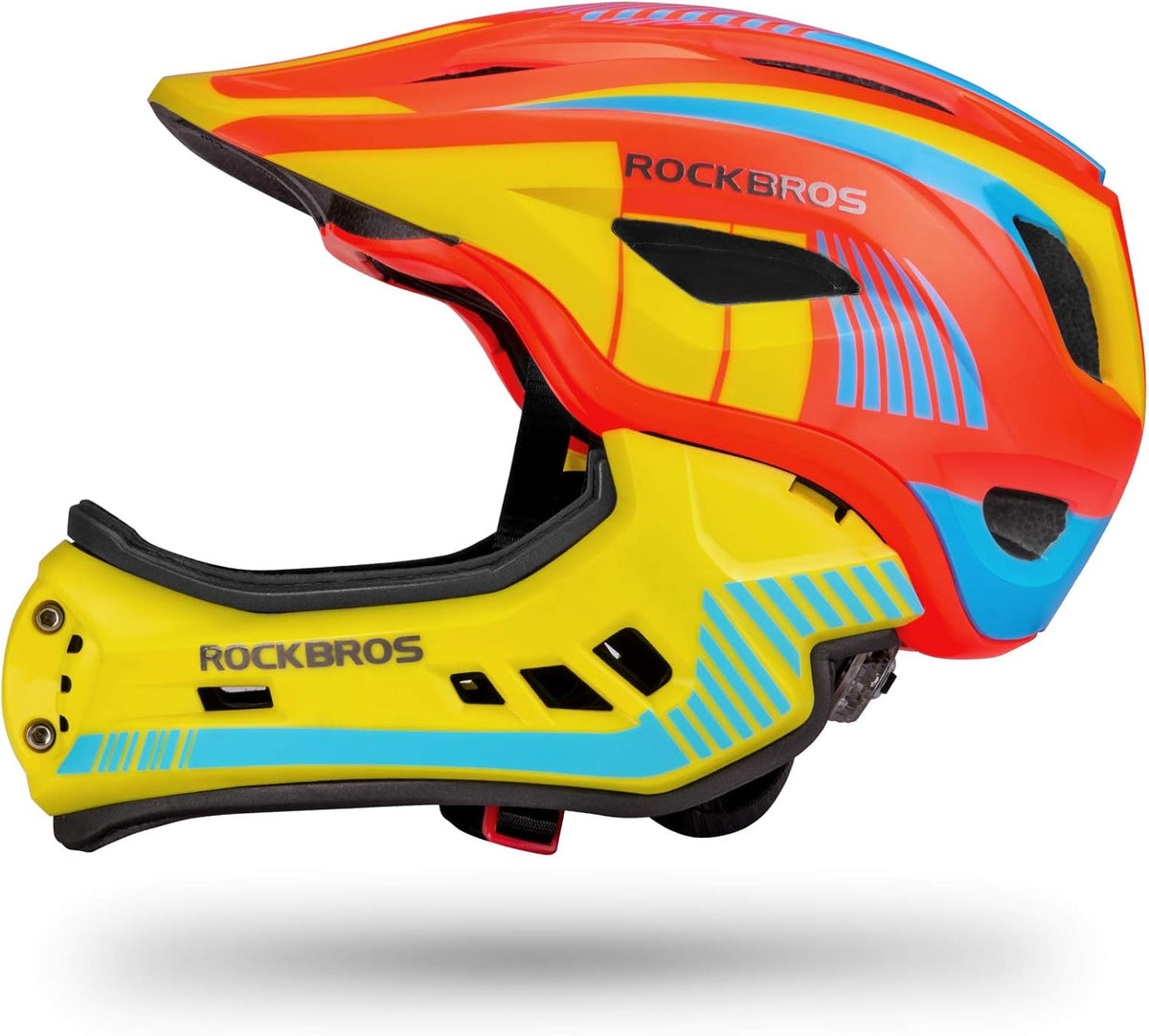 ROCKBROS Kids Full Face Bike Helmet Lightweight Detachable MTB Helmet – Fun for Kids & Family - Orange Yellow / Small