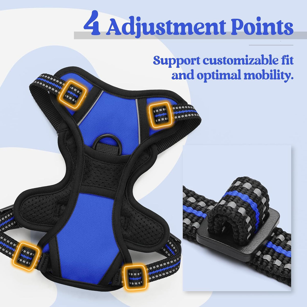 rabbitgoo Dog Harness, No Pull for Large Dogs with 2 Leash Clips - X-Small / Dazzling Blue - image 4