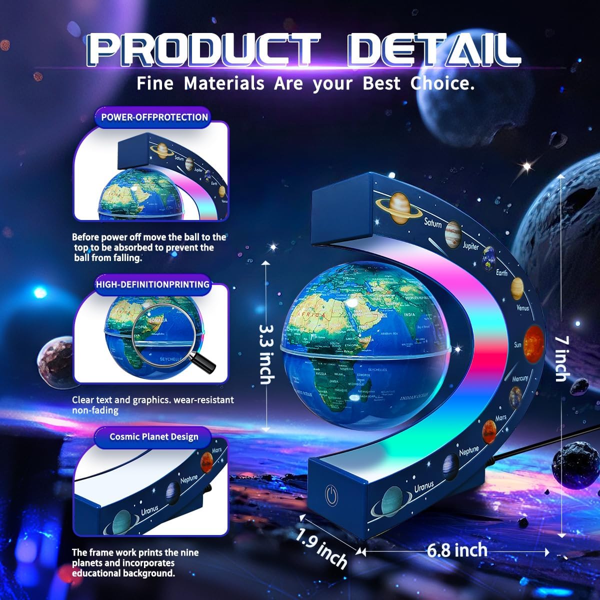 Magnetic Levitating Floating Globe with LED Lights - Cosmic Frame Globe Glowing - image 3