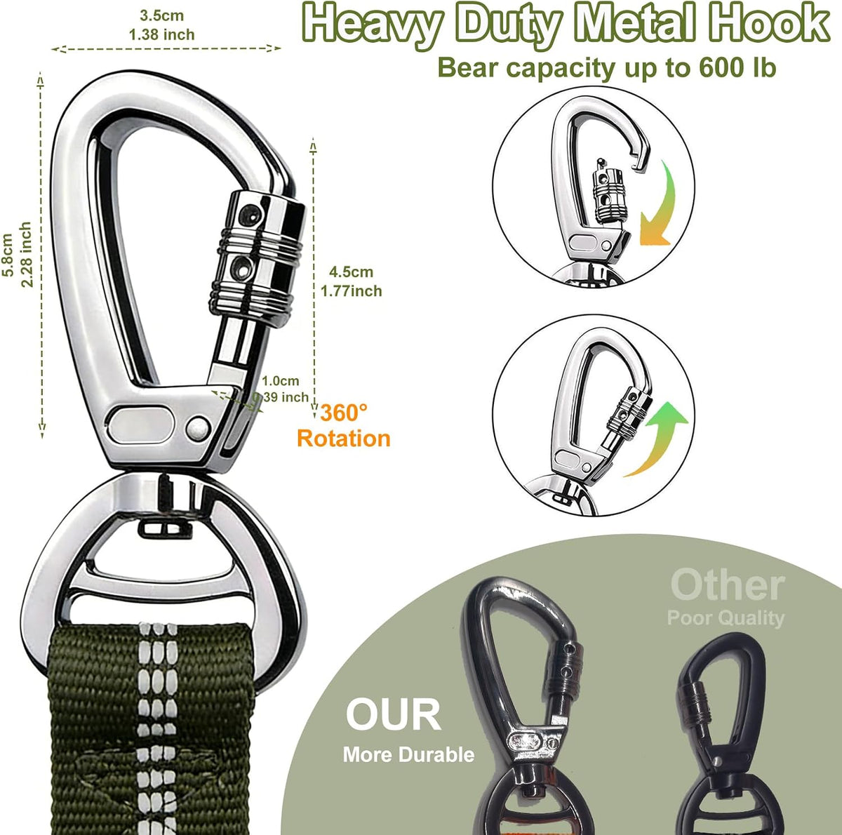 Dog Leash Heavy Duty, Bungee Leash Reflective Car Seat Belt for Dogs Brown – Essentials for Dogs - Olive Drab - image 2