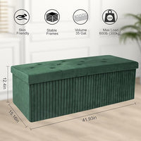 Storage Ottoman Bench, 43 Inch Foldable Ottoman with Legs, Velvet Foot Rest Stool, End of Bed Bench, Storage Chest for Living Room, Bedroom (Green)