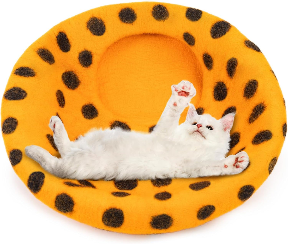 Woolygon Felt Cat Cave Bed, Merino Wool, Handcrafted – Essentials for Cats - Orange Polka - image 2