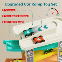 TOP BRIGHT wooden toddler car ramp race track with rooftop parking lot and 4 colorful cars - view 7