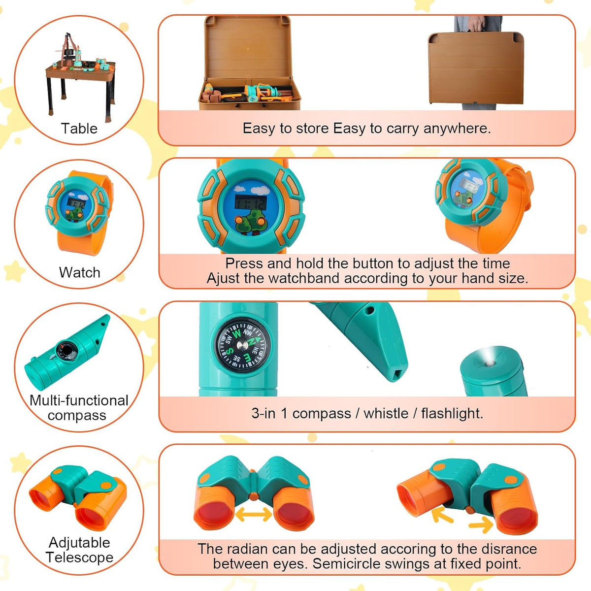 Qtioucp Kids Camping Set 50pcs with Tent & Space Projector Flashlight - Kids camping set with table - image 4