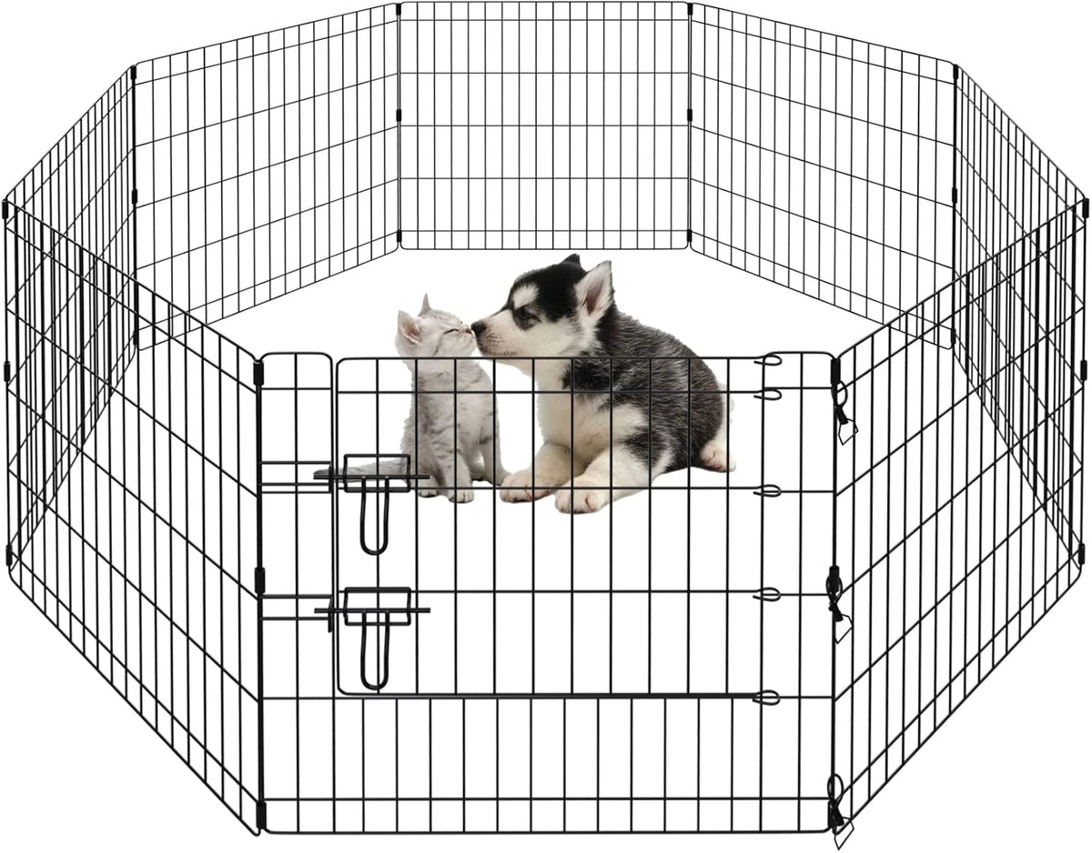 PEEKABOO Foldable Rustproof Dog Playpen with Door, 8 Panels 24"H – Essentials for Dogs - 8 Panels 24"H x 24"W Playpen