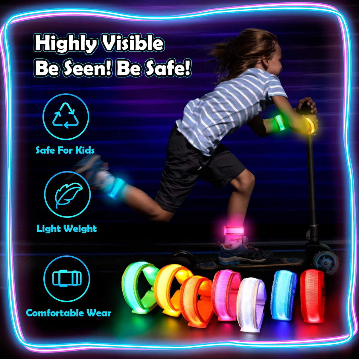 YADIYA LED glow bracelets, 14 light up nylon wristbands in red, orange, yellow, green, blue, pink an - view 6