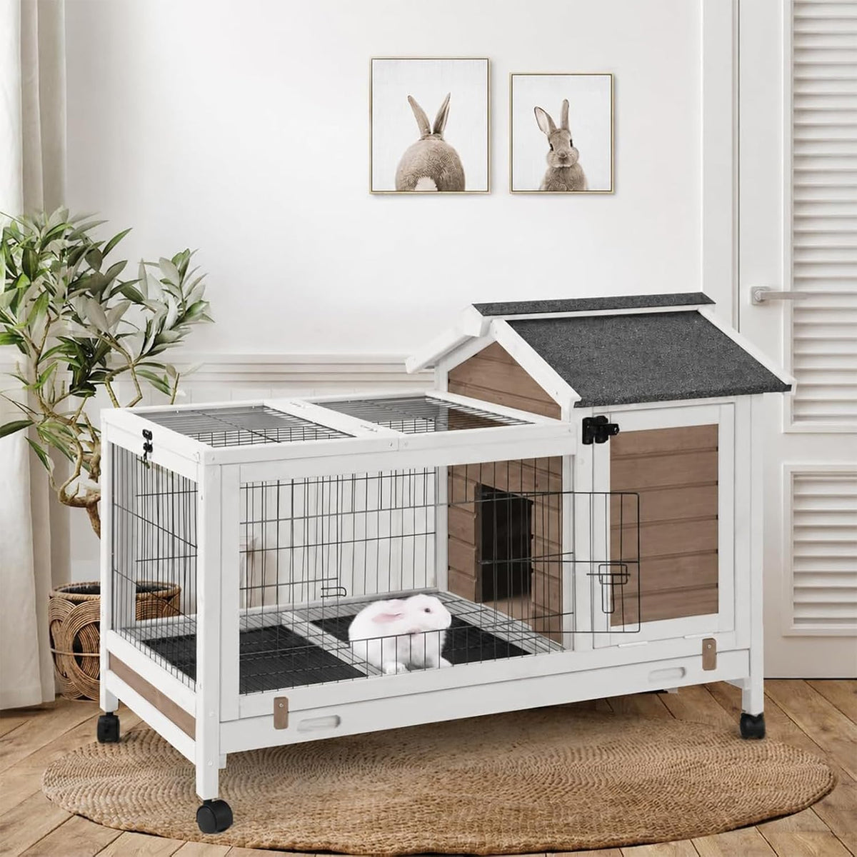 Rabbit Hutch Indoor Bunny Cage Outdoor Wood House With Wire Mesh