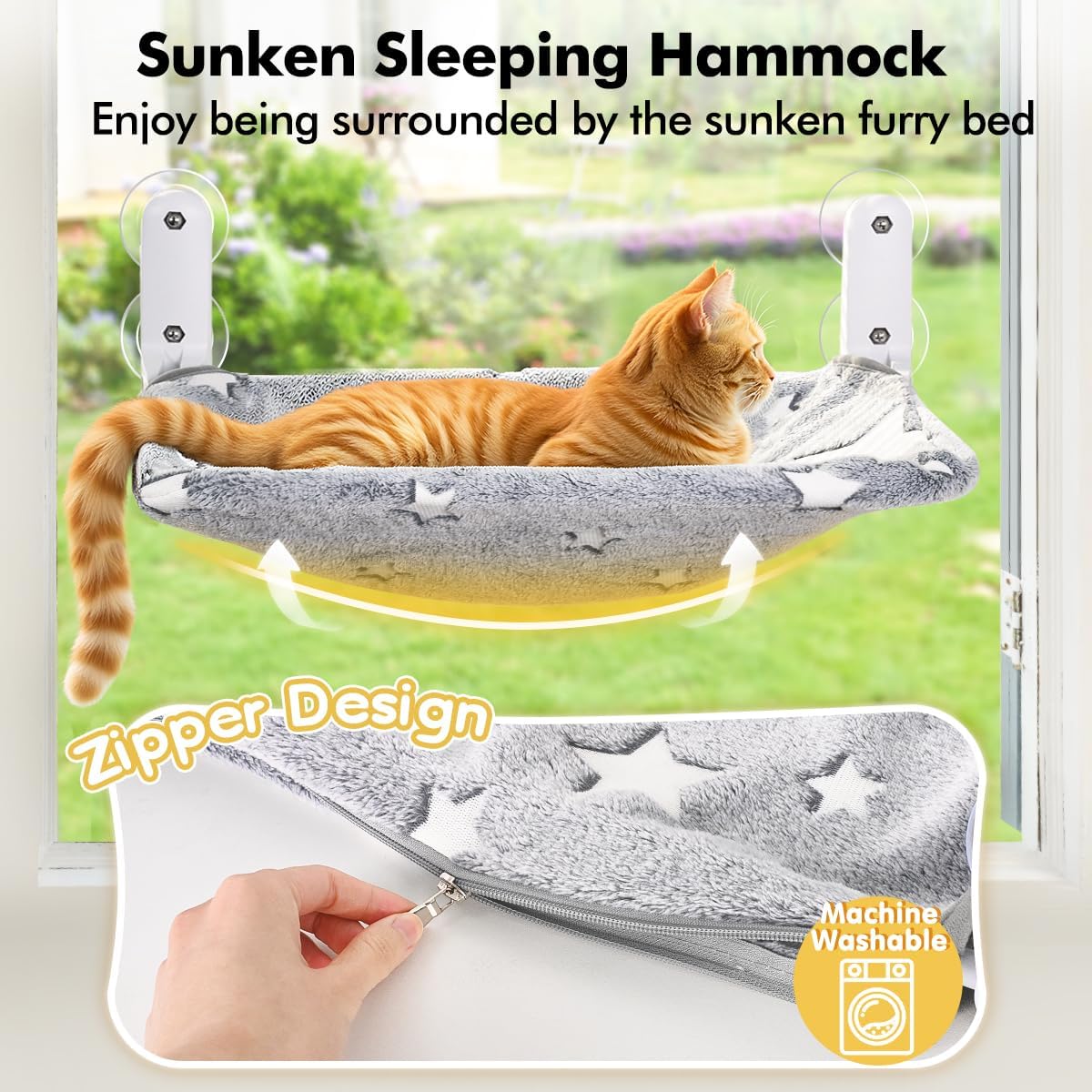 Glow in the Dark Cat Window Perch, Foldable Cordless Pet Hammock - 2PC Stars - L - image 2