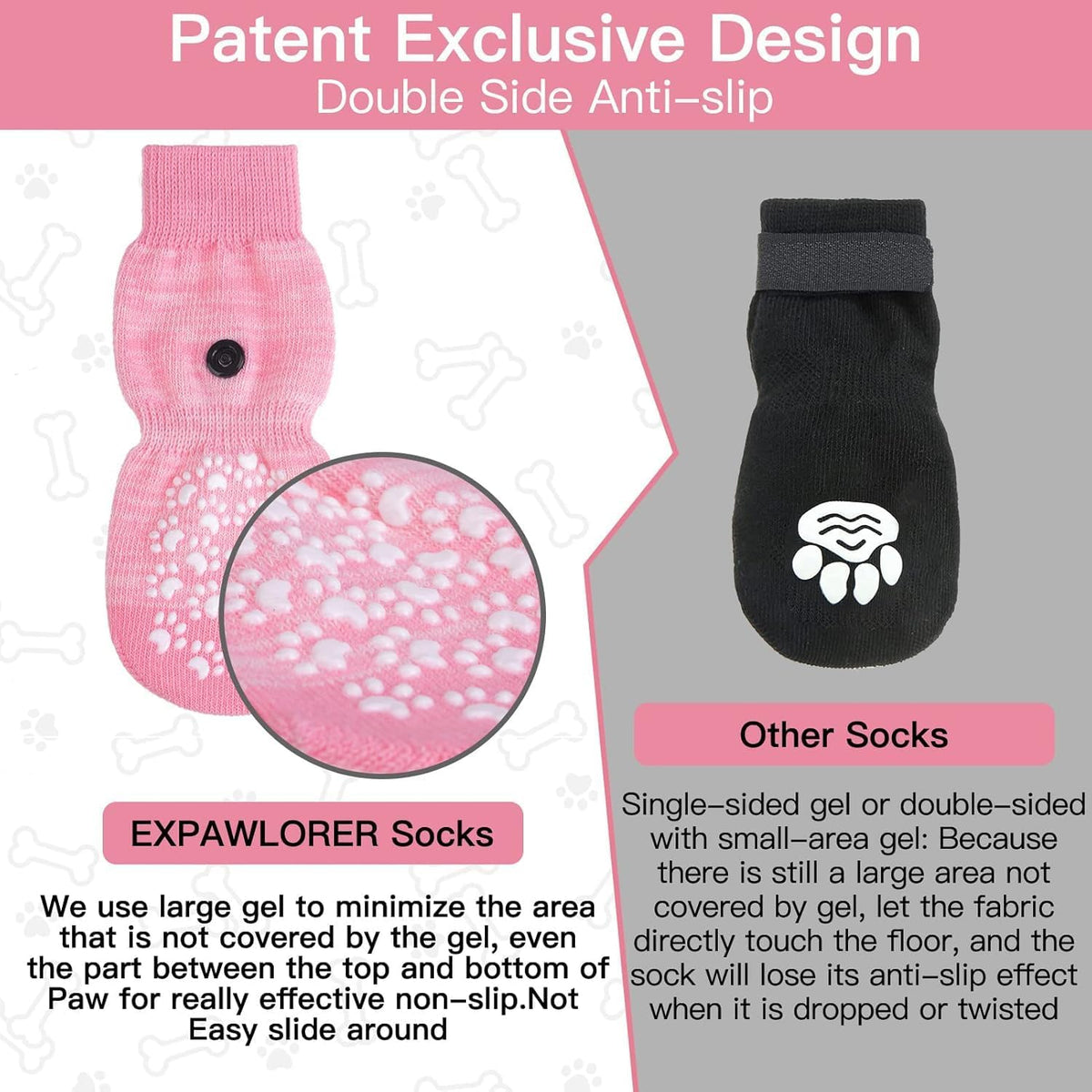 Anti Slip Dog Socks to Prevent Licking Paws - XX-Small (4 Count) / Pink - image 2