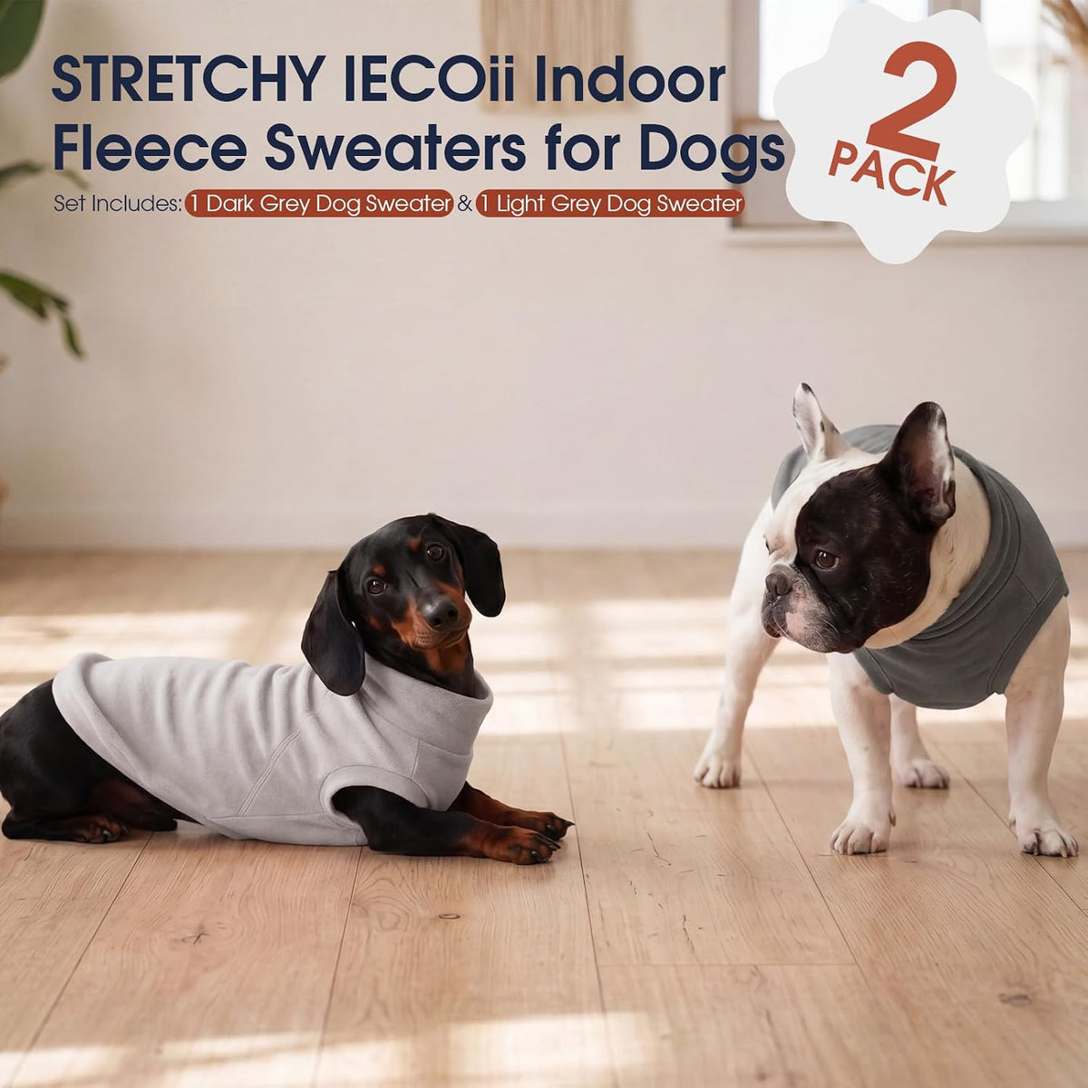 2 Pack 3XL Fleece Dog Sweater for Labrador, Leash Hole - Dark Grey & Light Grey / XXX-Large(Chest Girth: 26.4") - image 3