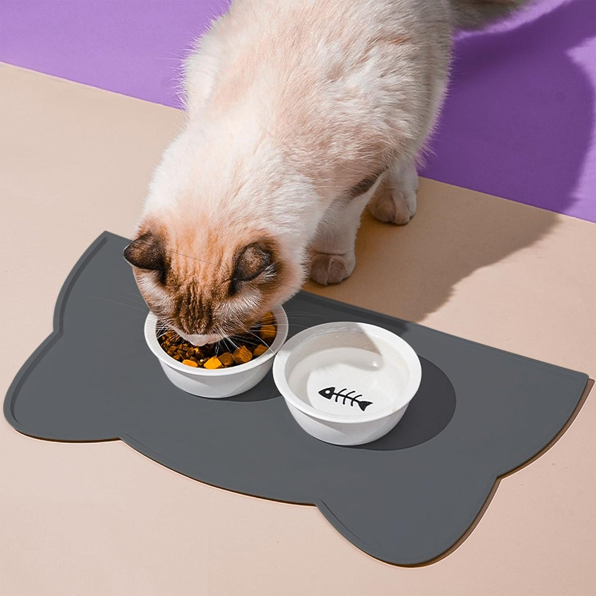 Cat Food Mat, Silicone Non Slip Dog Bowl Mat Waterproof Cat Feeding Mat Stop Food Spills and Water - Charcoal Gray / 20"L x 12"W - image 2