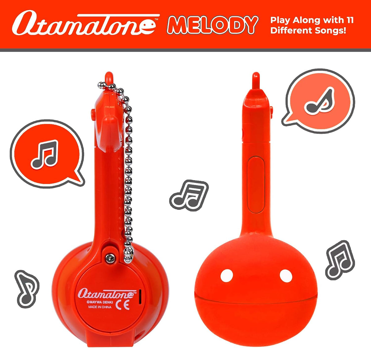 Otamatone Melody musical electronic instrument toy keychain in lime green note shape - view 4