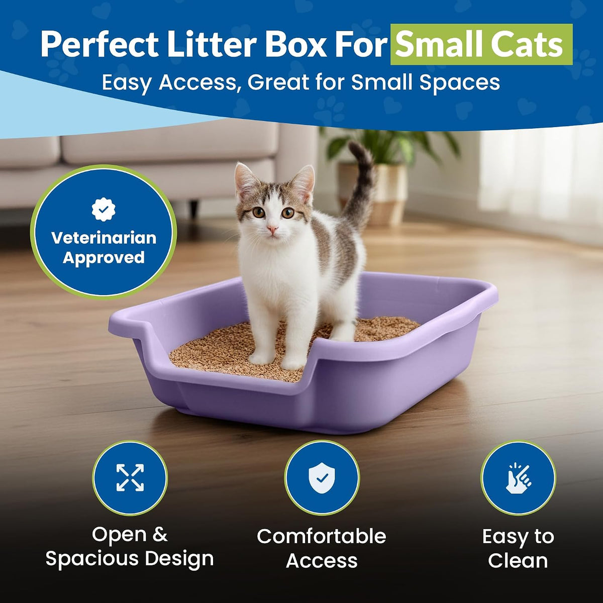 KittyGoHere Senior Cat Litter Box Jumbo Low Entry Open Top - Storybook Lavender / Small - image 2