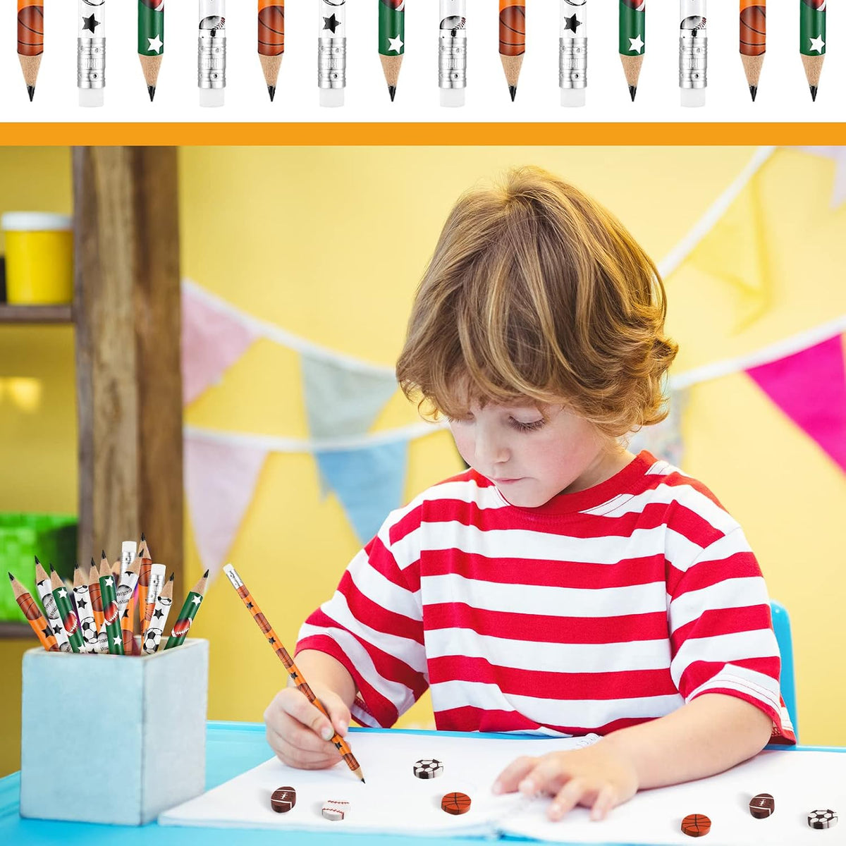 Tinlade 72 Pcs Sports Pencils and Erasers for Boys, Party Favors – Fun for Kids & Family - Sports - image 4