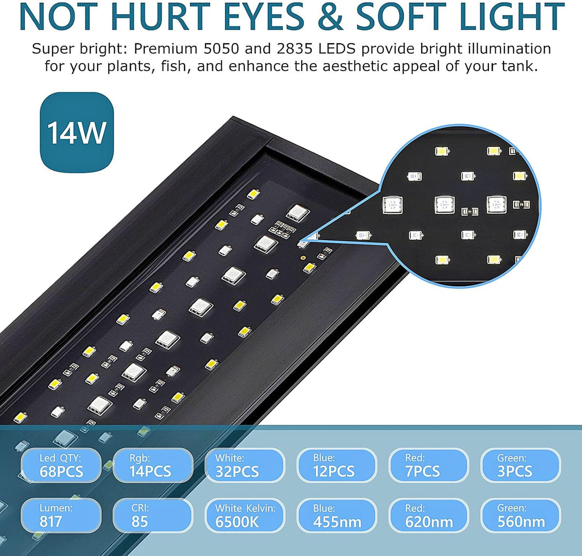 hygger Clip On 24/7 Lighting Aquarium LED Light - 14W for 12~20in Tank - image 3