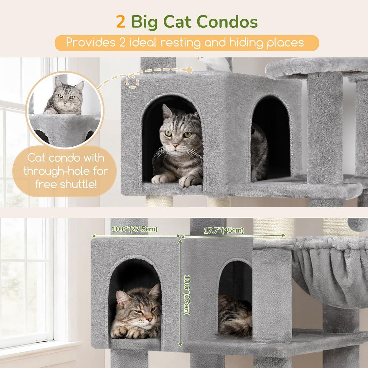 Globlazer 82in Extra Large Cat Tree Tower for Indoor Cats Large Adult - 82inch / Light Grey - image 3