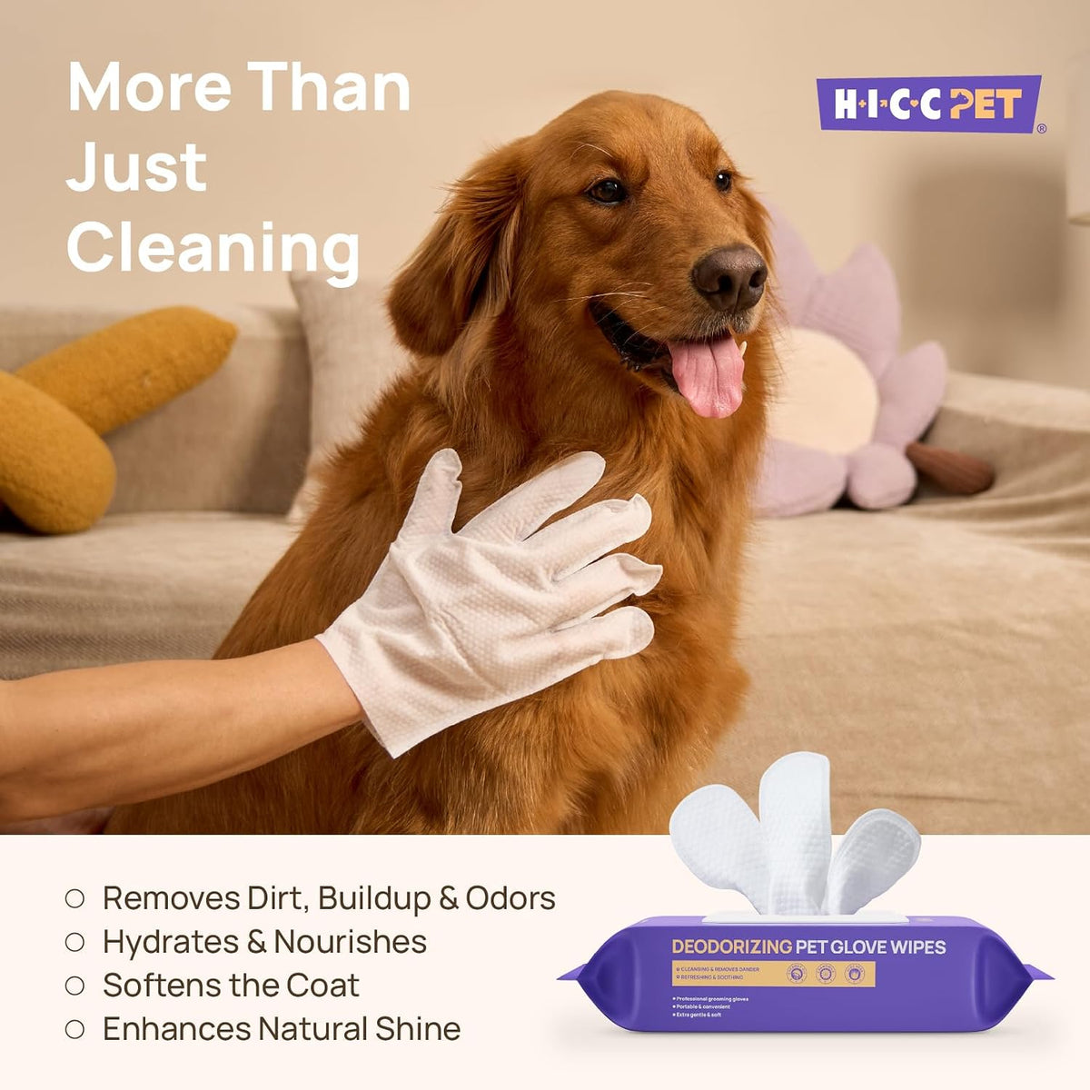 HICC PET Dog Wipes for Dogs & Cats, Glove Design - Coconut Scent / 6 PCS - image 3