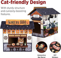 Cat Beds for Indoor Cats, Cardboard Cat House with Scratchers, Korean BBQ, Large Sturdy Cat Furniture Condo Cave Tent, Easy to Assemble Pet Toys Accessories Stuffs, Bunny Small Animals