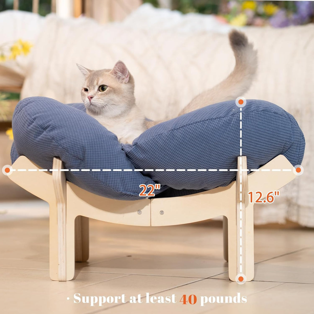 Elevated Cat Bed for Indoor Cats Couch Sofa Flower – Essentials for Cats - Deep Blue - image 4