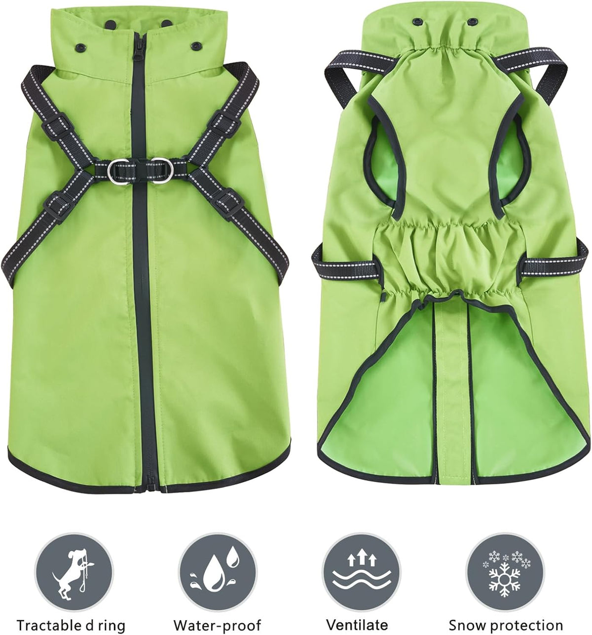 Dog Raincoat Waterproof Dog Hoodie Reflective Dog Raincoat Hooded - M / Green - image 2