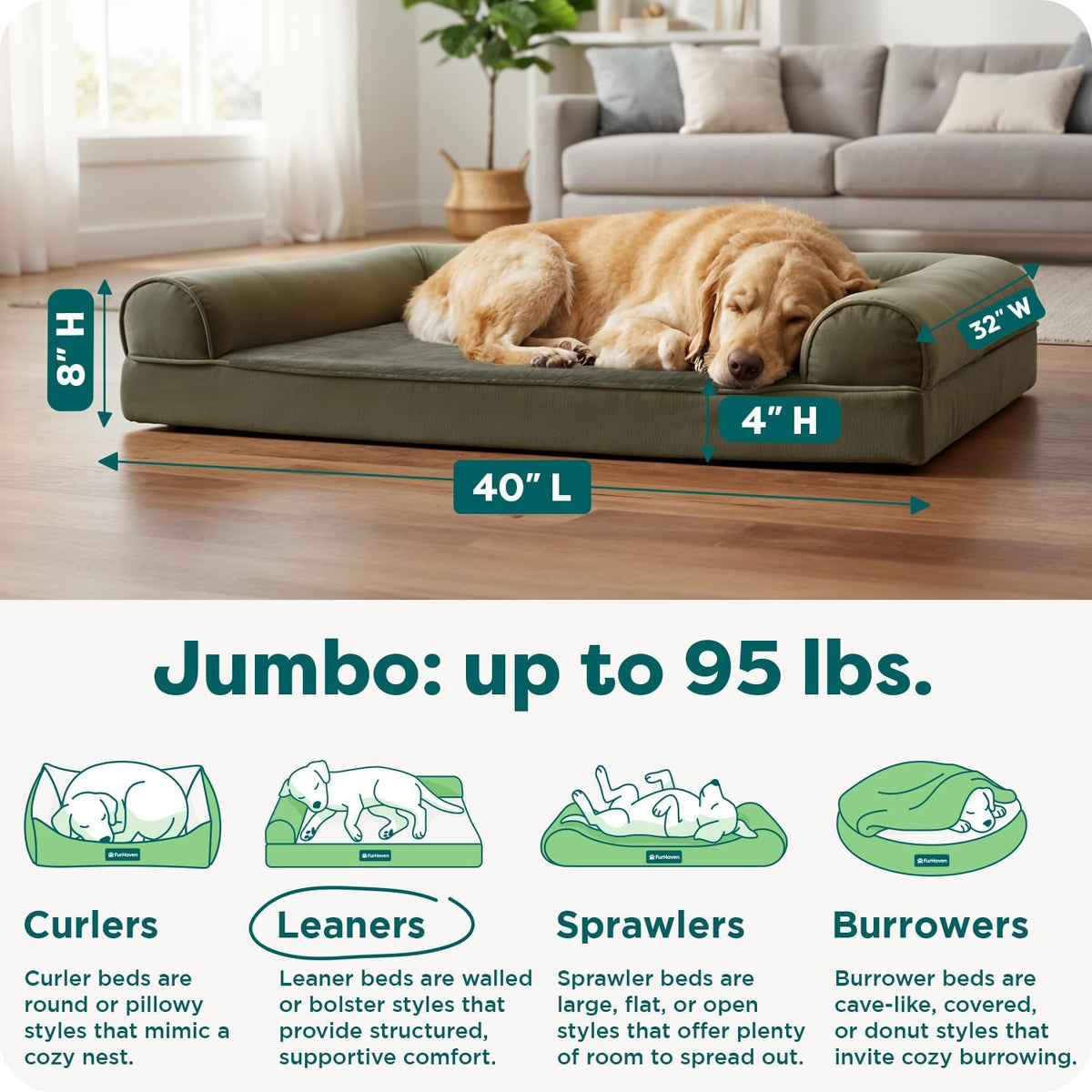 FurHaven Classic Sofa Orthopedic Dog Bed for Large Dogs - Jumbo / Dark Sage - image 3