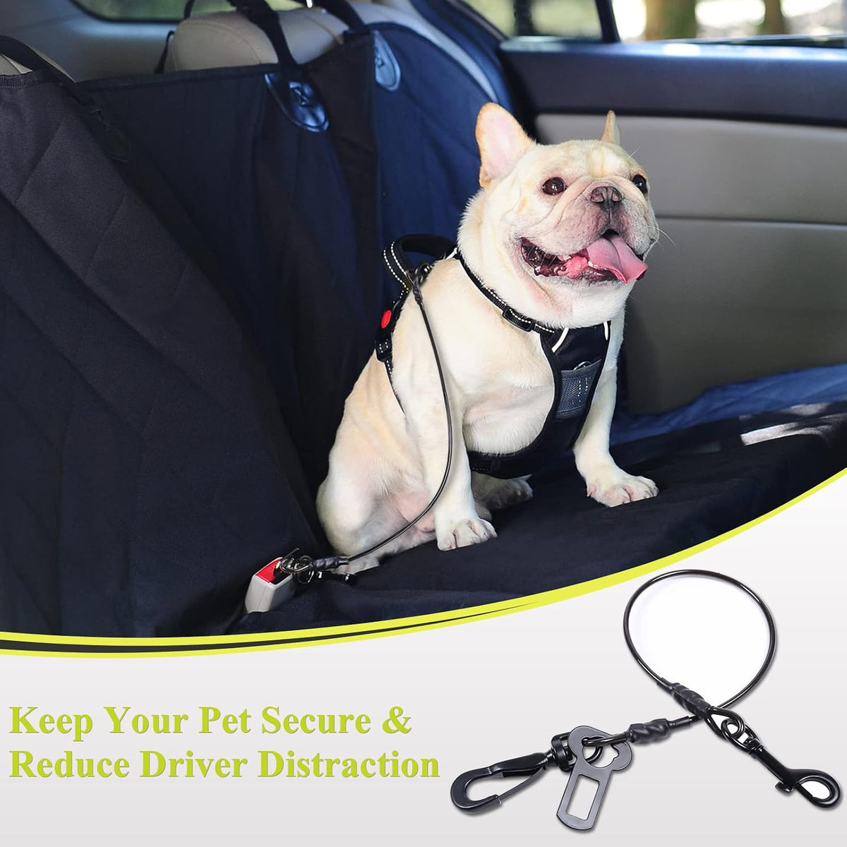 VIVAGLORY Dog Seatbelt Tuffbelt Dog Car Harness, XS - 22 Inch / Black - image 3