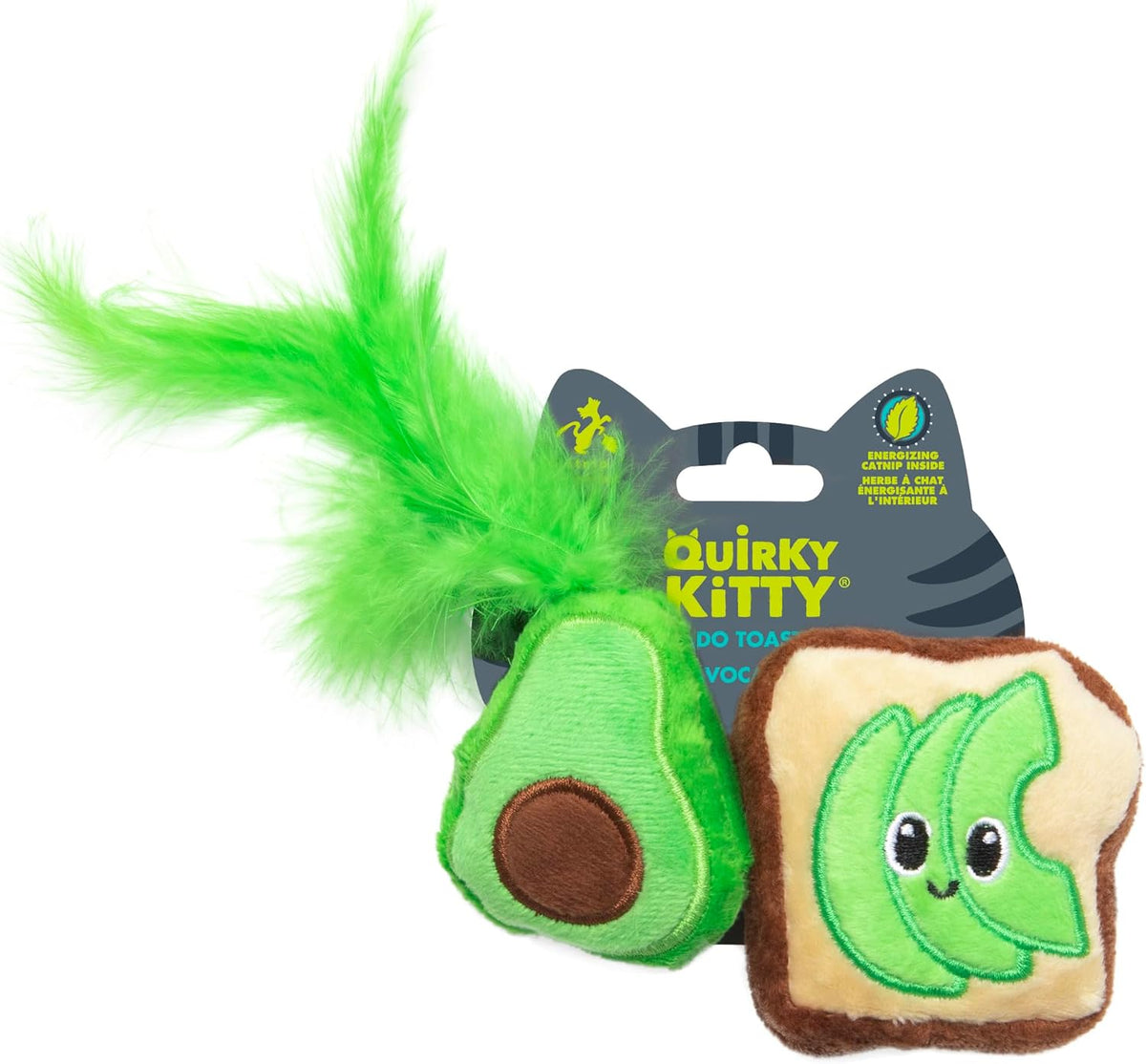 Quirky Kitty Ice Cream Kicker Catnip Crinkle Feather Soft Plush Cat - Pack of 2 / Avocado Toast
