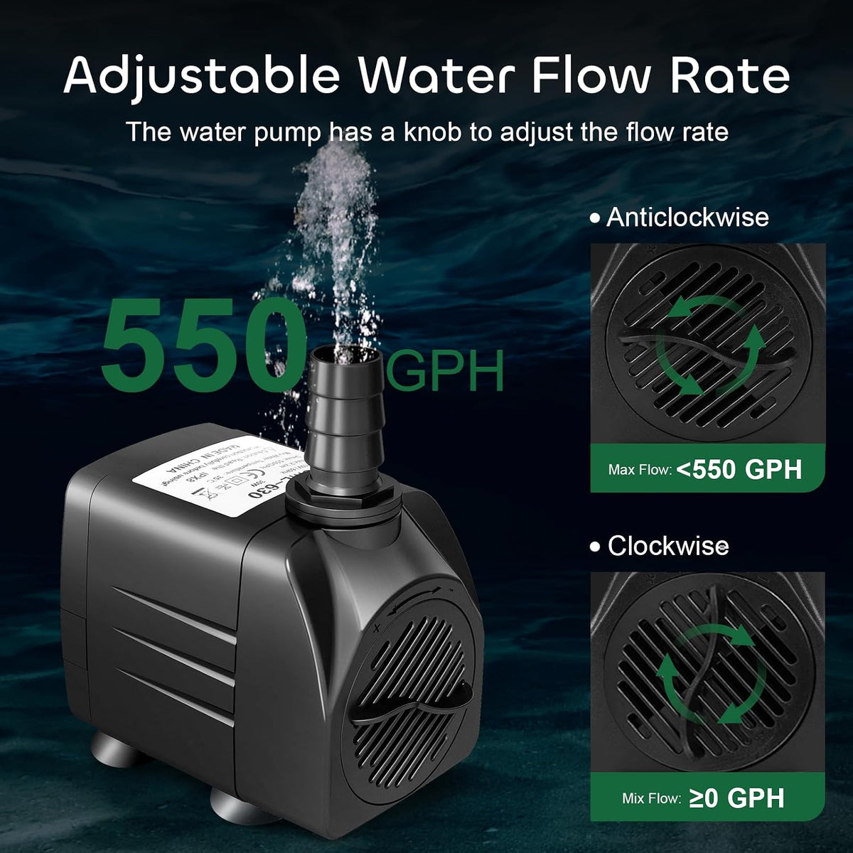 GROWNEER 550GPH Submersible Pump 30W Fountain Aquarium Water Pump – Essentials for Fish - 550 GPH - image 4
