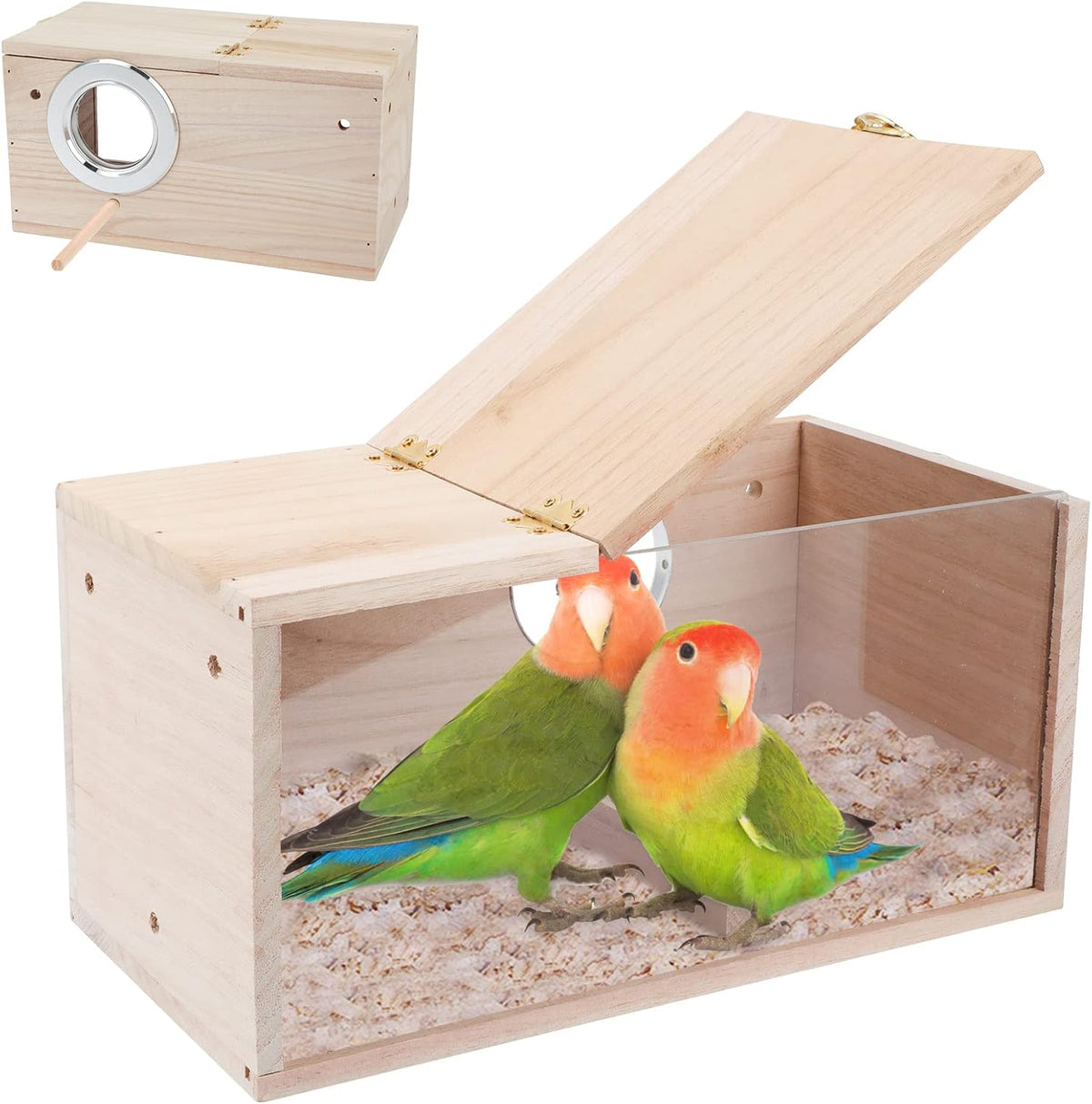 Parakeet Nesting Box, Wooden Parrot Nest Breeding Box with Perch - Horizontal Breeding Box / M