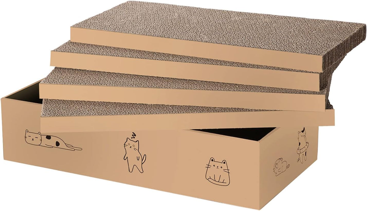 4 Packs in 1 Cat Scratch Pad with Box, Cat Scratcher Cardboard - 4 PCS